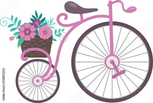 pink bicycle with pink flowers photo