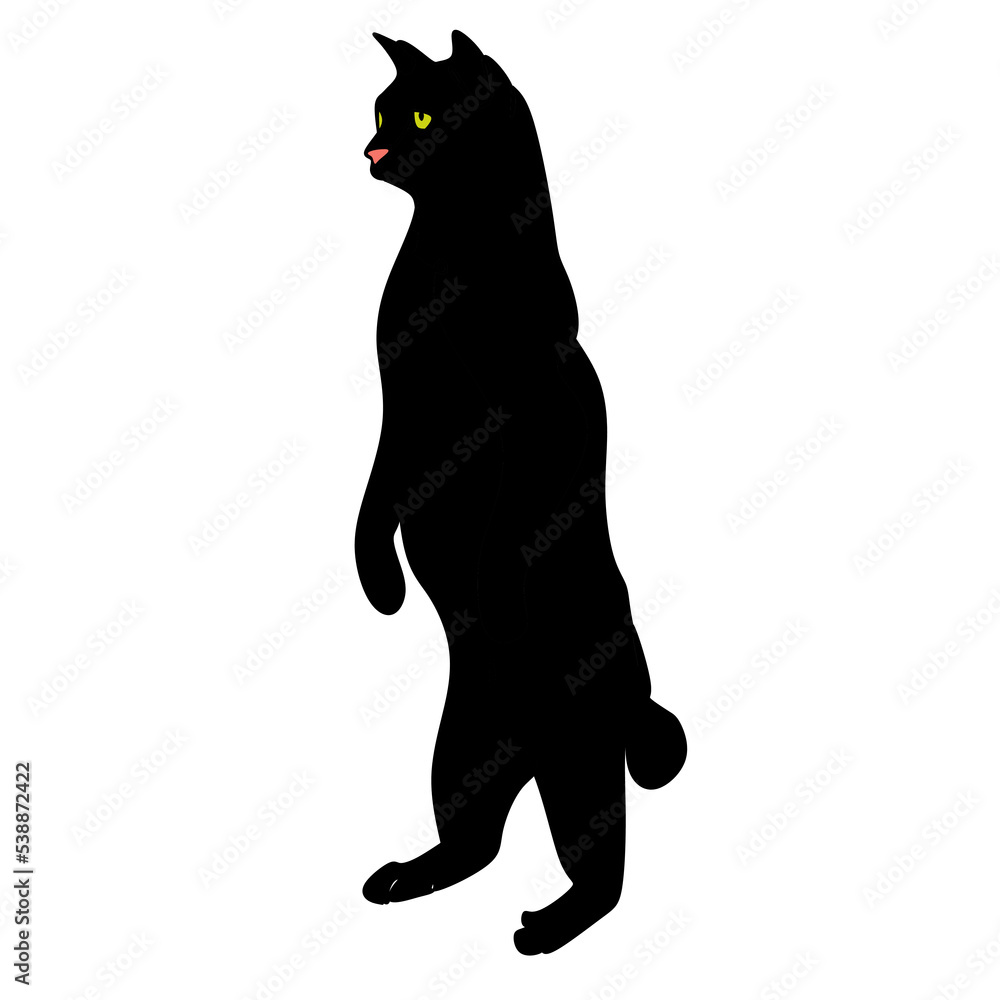 Black silhouette of a cat isolated on a white background. Vector cartoon cat illustration that can be used for symbol for design, logo, wildcat, cat, pet, carnivore, animal, nature, wildlife.