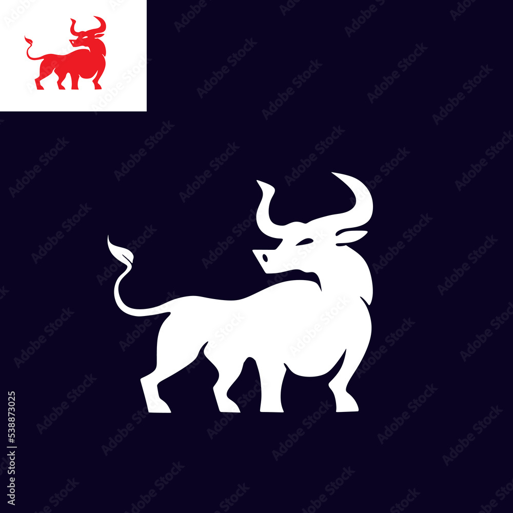white big buffalol logo, silhouette of great wild animal standing vector illustrations