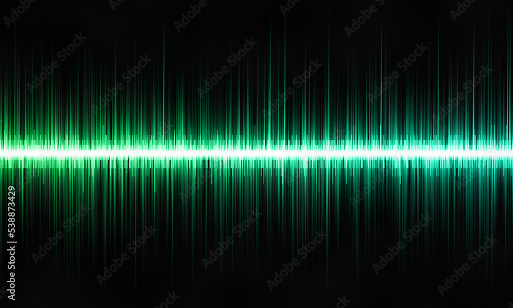 abstract background with green music waves   lines on a black background .