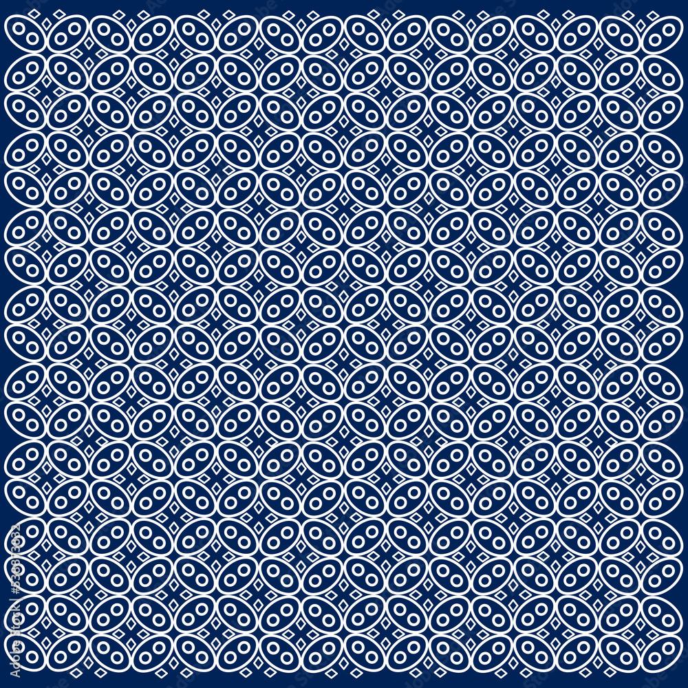 Seamless pattern of kawung batik from Indonesia. Illustration of a modern and simple repeating Javanese batik motif for background.