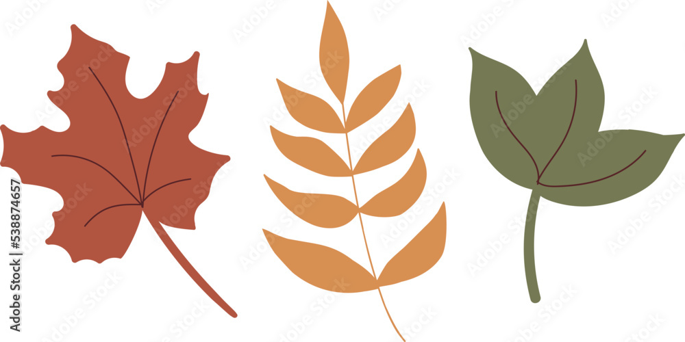 Hand drawn vector autumn leaves set. Simle tree elements in autumn colors. Hand drawn vector autumn leaves set. Simle tree elements in autumn colors.