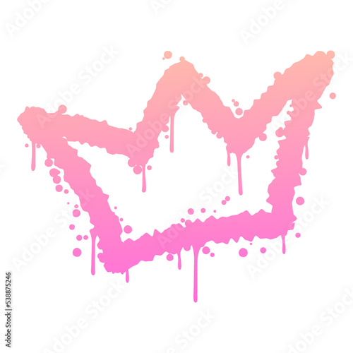 Pink crown graffiti with splashes, paint streaks. Isolated on white background. Vector Holiday illustration for royal girl party, postcard, banner, cards, web, design, advertising.