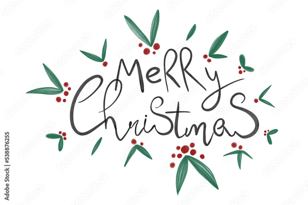 Vector Handwritten phrases for Christmas greetings drawn with watercolor ink. Merry Christmas with Holly. Vector Handwritten phrases for Christmas greetings drawn with watercolor ink. Merry Christmas with Holly.