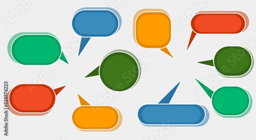 A set of colored dialog pop-ups. Cloud for text, thought, prices, numbers, stocks. 