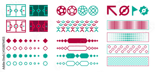 Vector set of design elements and icons of the World Football Championship 2022. Templates for backgrounds and tables on a white background