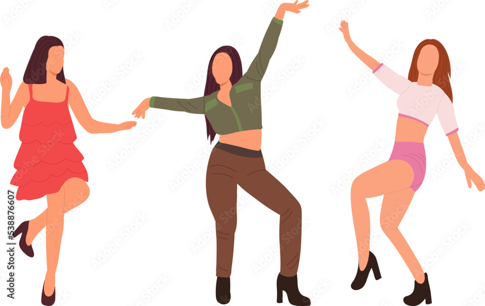 girls dancing on white background, isolated