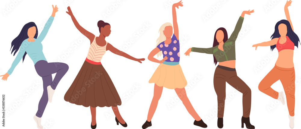 Fototapeta premium girls dancing on white background, isolated vector
