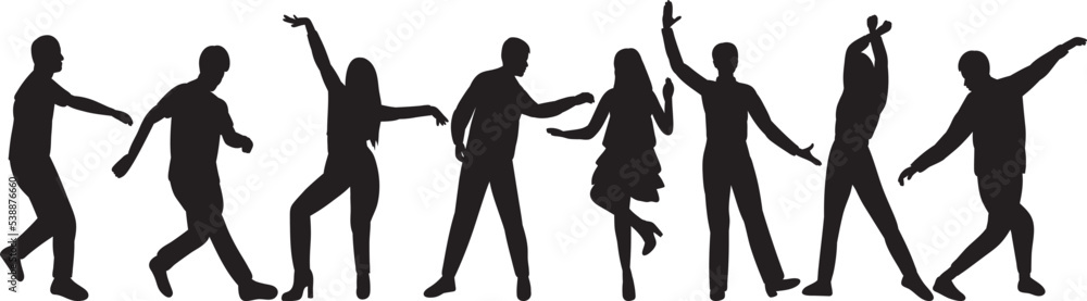 dancing men and women silhouette design isolated vector