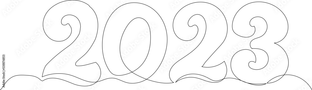 2023 one continuous line drawing, vector 2023 one continuous line drawing, vector