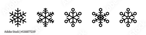 Set of snowflake outline icons isolated on white background. Decorative elements for Christmas and New Year design. Vector graphics