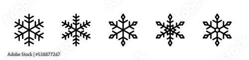 Set of snowflake outline icons isolated on white background. Decorative elements for Christmas and New Year design. Vector graphics