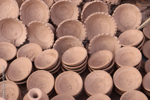 Ceramic bowls without painting, only with the mud clay. Typical Moroccan crafts