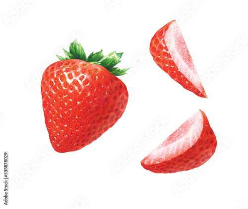 strawberry, illustration, isolated on white background,  realism, photo realistic