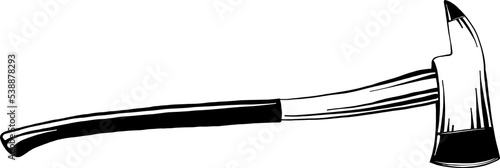 PNG engraved style illustration for posters, decoration and print. Hand drawn sketch of firefighter axe in black isolated on white background. Detailed vintage etching style drawing.	
