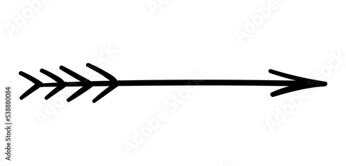 Hand painted bow arrow. Stylish UI and UX for website, interface for page. Sticker for social networks and instant messengers. Weapon inventory, symbol of Middle Ages. Cartoon flat vector illustration