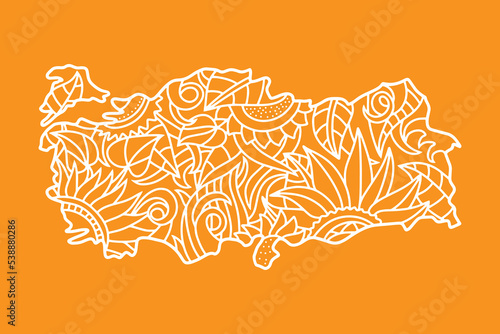 Doodle Turkey map. Eco design. Hand drawn line art. Sketch vector stock illustration. EPS 10 photo