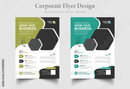 Corporate Flyer template layout design. Corporate business flyer mockup. Creative modern vector flier concept with dynamic abstract shapes on the background