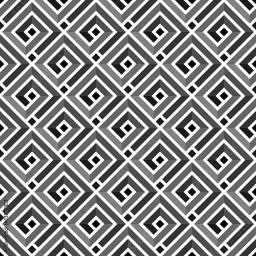 BLACK AND WHITE ABSTRACT SEAMLESS PATTERN WITH SQUARE SPIRALS IN VECTOR