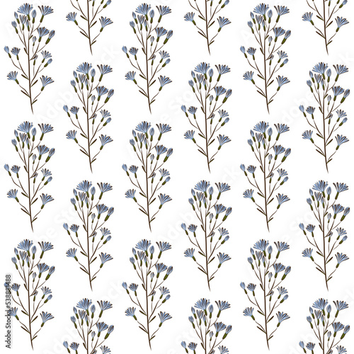 BEIGE VECTOR SEAMLESS BACKGROUND WITH LIGHT BLUE WILDFLOWERS OF TATAR MOLOKAN