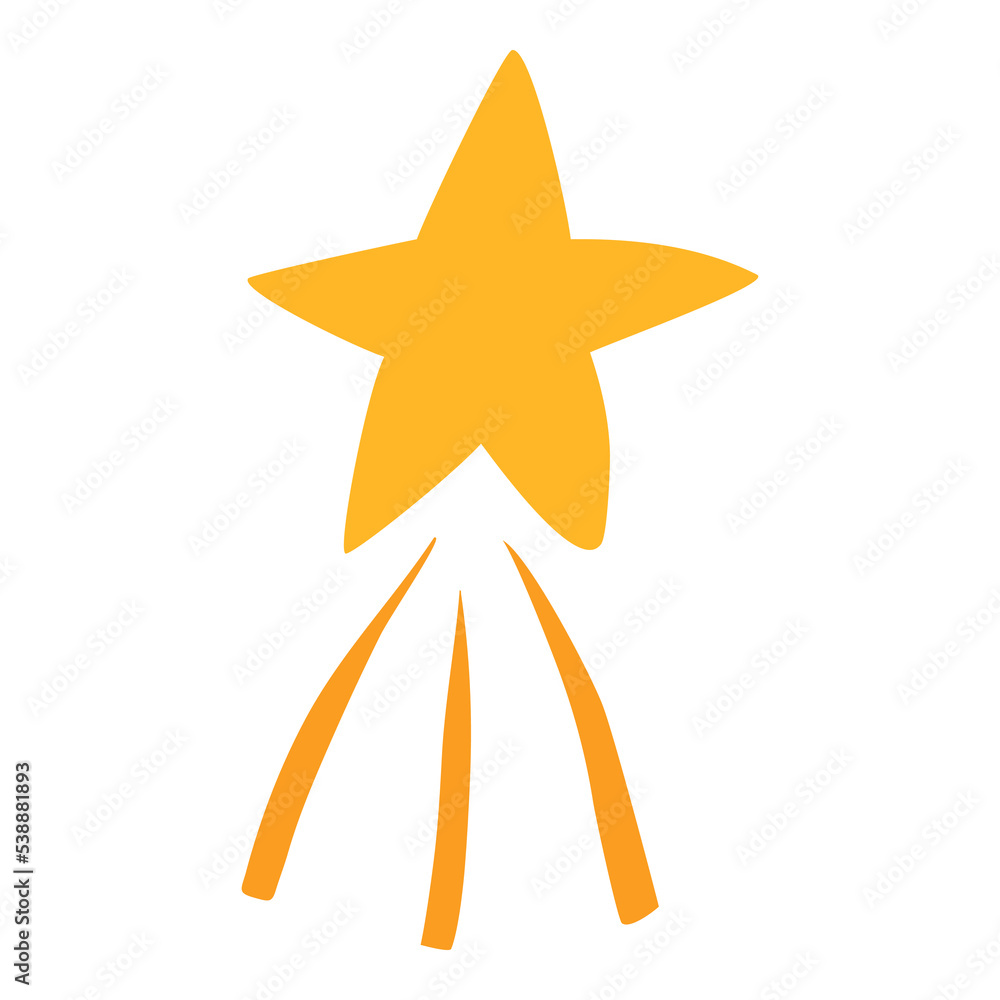 Obraz premium Cute hand drawn shooting star. Vector stylized clipart isolated on background. Concept of Christmas, wintertime, holiday and making a wish. Can be used for poster, greeting card, sticker, print, web.