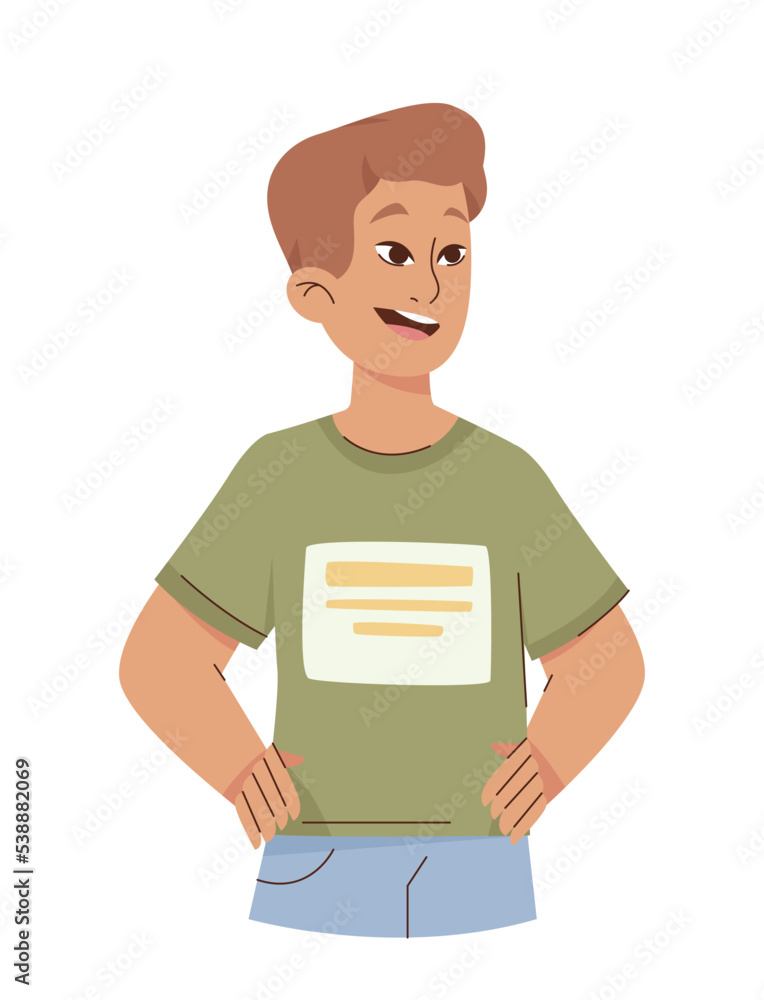 Happy man icon. Young guy in greenTshirt. Sticker for social networks and reaction for messengers. Emotions, facial expressions, gestures, mood and feelings. Cartoon flat vector illustration Happy man icon. Young guy in greenTshirt. Sticker for social networks and reaction for messengers. Emotions, facial expressions, gestures, mood and feelings. Cartoon flat vector illustration