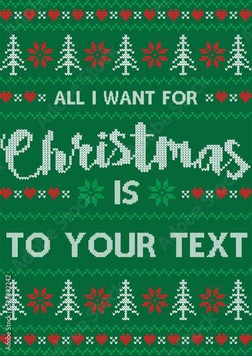 Ugly Christmas sweater pattern template design. ugly Christmas postcard, Merry Christmas, Happy New Year greeting card. Ugly design on Typography knit letters.template for shirt, background, card, svg