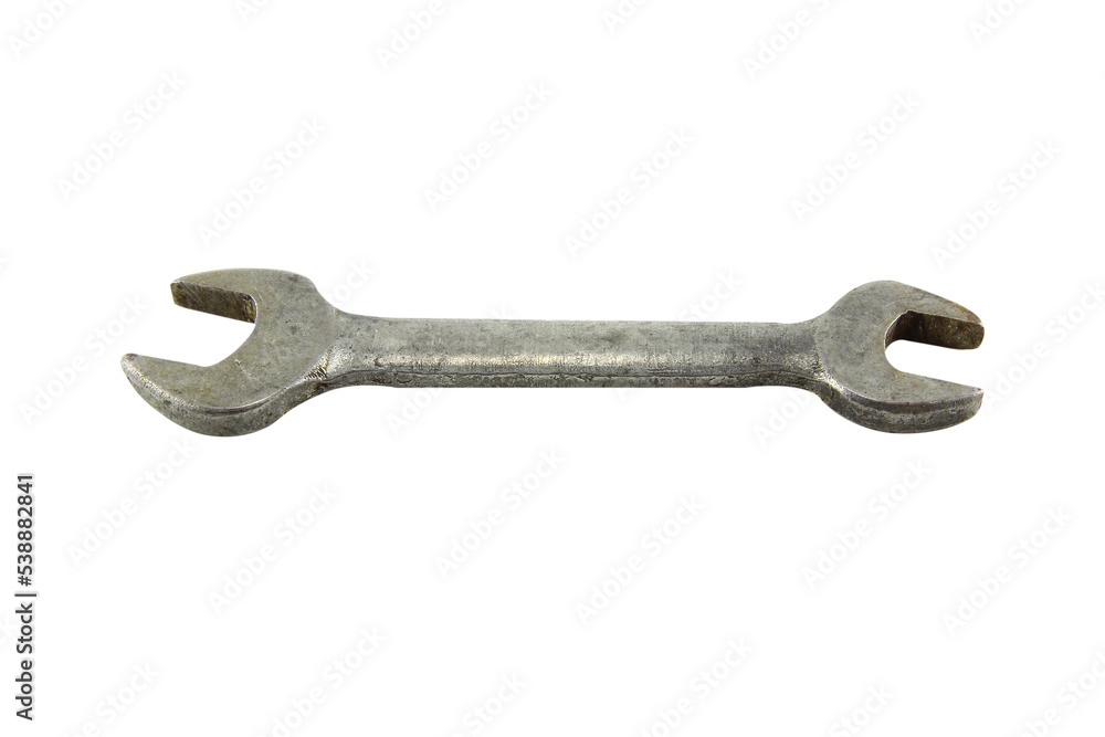 Wrench, a tool for tightening nuts, old, rusted isolated on white background. Wrench, a tool for tightening nuts, old, rusted isolated on white background.