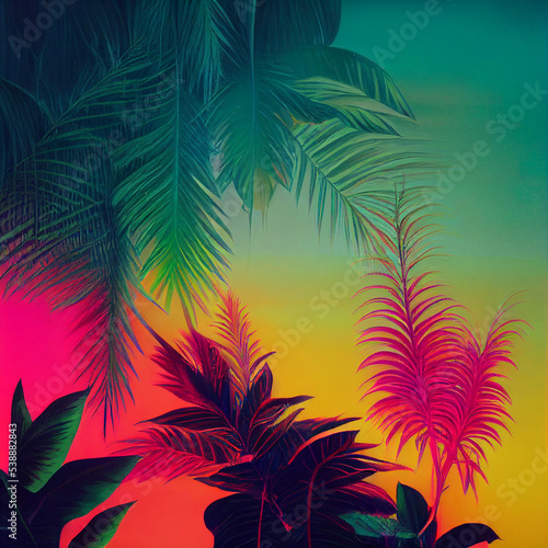 Closeup nature view of green leaf and palms background. Flat lay, dark nature concept, tropical leaf. Seamless pattern.