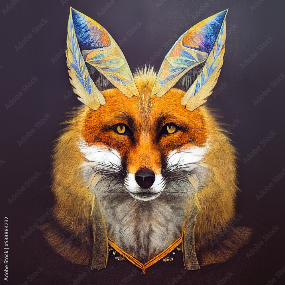 Obraz premium Red tribal fox portrait. Vintage hand drawn illustration for t-shirt, poster, clothes.