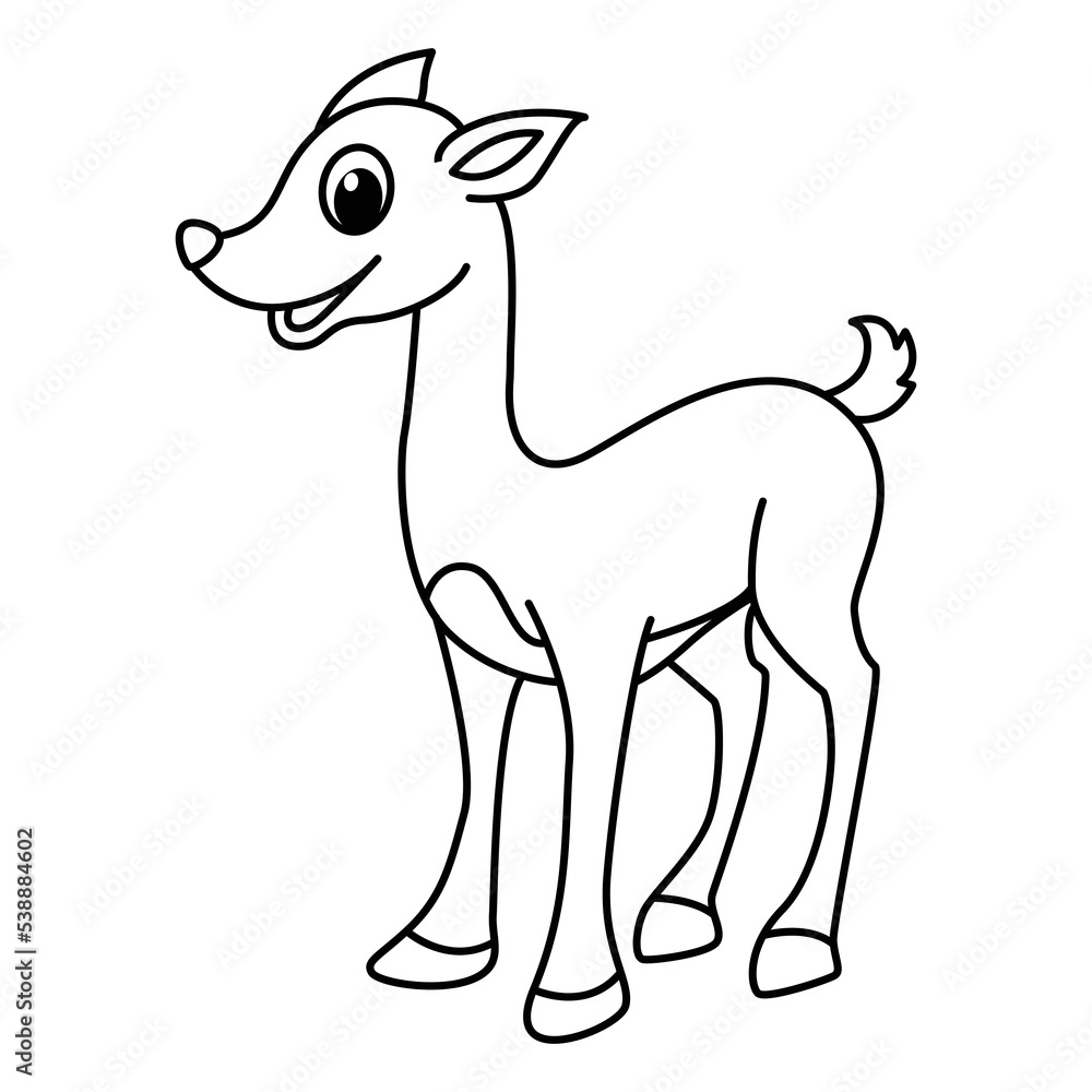 Cute deer cartoon characters vector illustration. For kids coloring book.