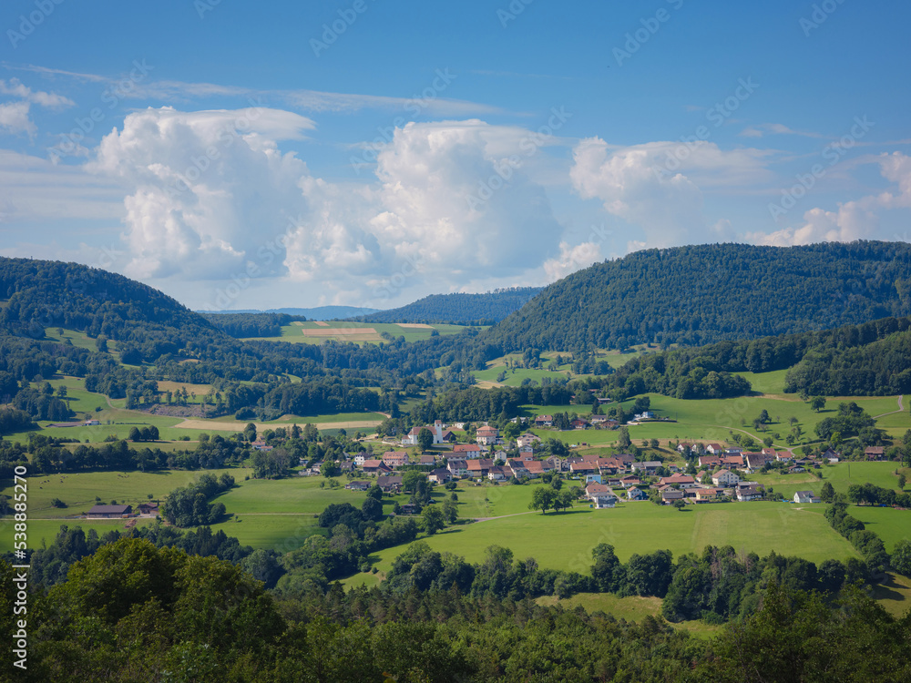 Obraz premium beautiful nature of Switzerland and France in summer time, Roggenburg village
