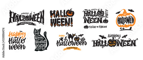 Halloween mega set. Happy halloween - cute hand drawn doodle lettering label. Halloween party - Trick or Treat. Lettering art for poster, web, banner, t-shirt design.