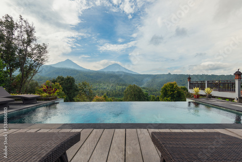 View from guesthouse near swimming pool in Munduk, Bali photo