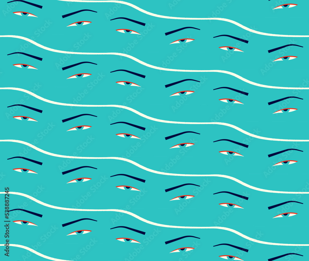 Seamless pattern made of eyes with makeup, vector bold, punchy forms and colors that demand attention, ideal geometry, luxury fashion illustration
