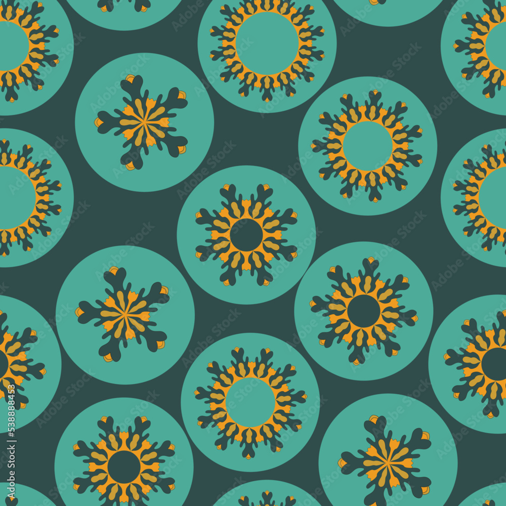 Fototapeta premium Seamless pattern with geometric aboriginal ornament. Ethnic tribal rounded color background. Afican, australian motiph. Dots painting. Vector illustration, template design for cloth, card, fabric