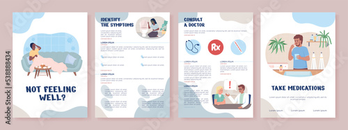 Disease flat vector brochure template. Booklet, leaflet printable flat color designs. Editable magazine page, reports kit with text space. Nerko One, Quicksand, Comfortaa, Chewy, Pacifico fonts used