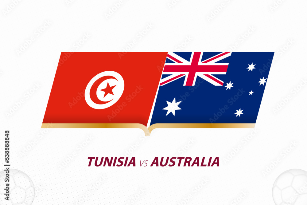 Obraz premium Tunisia vs Australia in Football Competition, Group A. Versus icon on Football background.
