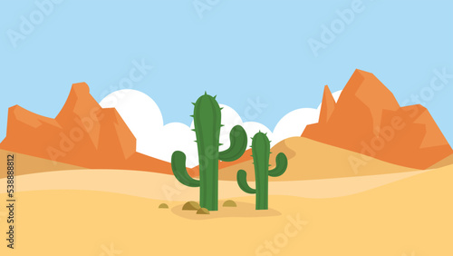 Two cacti in the canyon, illustration