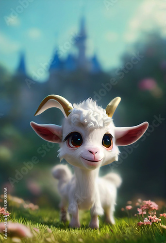 Tiny cute adorable white goat. © Grafvision