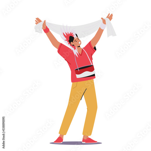 Football Supporter Fan Cheering and Celebrate Watching Match at Stadium or Tv. Isolated Excited Male Character