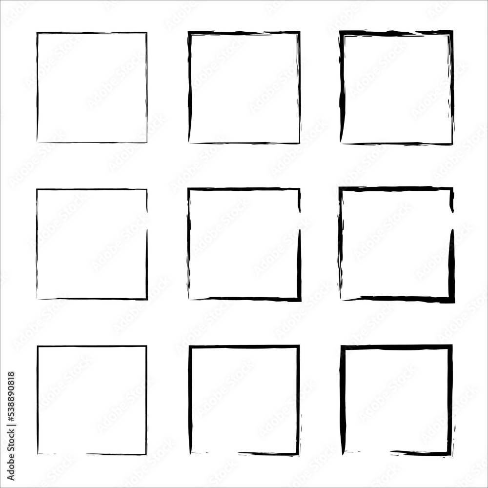 Grunge frames vector set. Handdrawn square frame. rectangular shapes. Hand drawn brush strokes. Hand drawn brush strokes Grunge frames vector set. Handdrawn square frame. rectangular shapes. Hand drawn brush strokes. Hand drawn brush strokes