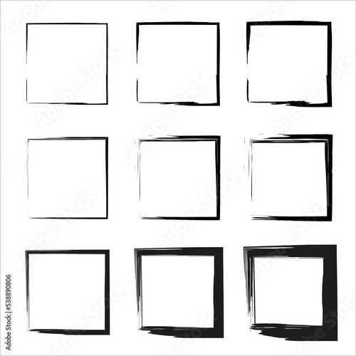 Hand drawn frames. black square shape borders. rectangular shapes. Vector black painted squares. Dirty grunge design frames