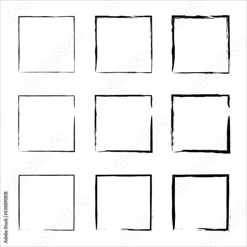 Grunge frames vector set. Handdrawn square frame. rectangular shapes. Hand drawn brush strokes. Hand drawn brush strokes