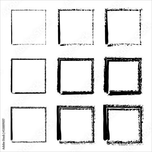 Hand drawn frames. borders set. rectangular shapes. Vector black painted squares. Vector illustration