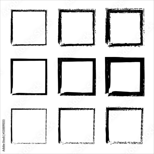 Hand drawn frames. black square shape borders. rectangular shapes. Hand drawn brush strokes. Dirty grunge design frames