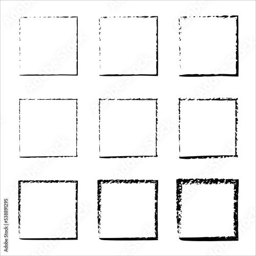 Rectangular vector frame. borders set. Grunge style set of square shapes. Hand drawn brush strokes. Dirty grunge design frames