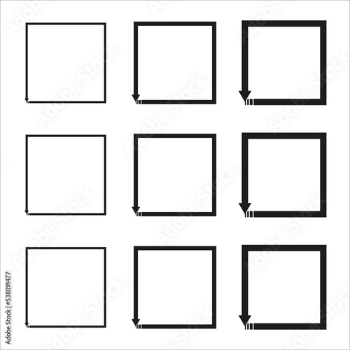 Grunge frames vector set. black square shape borders. Set of design elements. Grungy old texture. Vector illustration