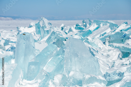 transparent ice on Baikal, ice hummocks