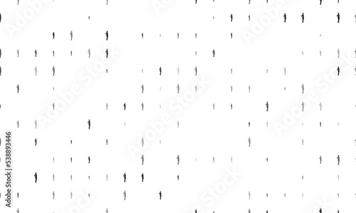 Seamless background pattern of evenly spaced black sexy witch symbols of different sizes and opacity. Vector illustration on white background